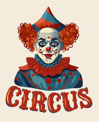 Circus. isolated bright portrait of circus actor with vintage lettering circus