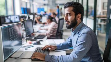 Focused Developer in a Busy Office photo