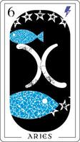 Aries. Tarot card design featuring a pair of fish surrounded by stars. vector