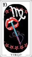 Virgo. Design for a divination card of a mouth with a sword surrounded by stars. vector