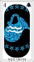 Aquarius. Design for a tarot card with a light blue vase surrounded by stars and the number four. vector