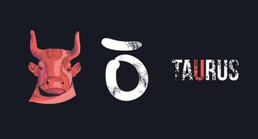 Taurus. T-shirt design of the head of a red bull and the symbol of Taurus on a black background. vector