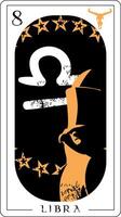 Libra. Design for divination card of the Egyptian Horus figure next to the Libra symbol. vector