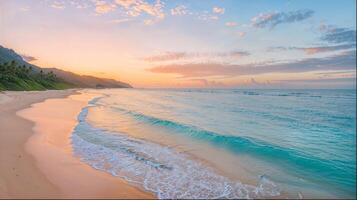 Tropical Dawn. Pristine Beach Awakens to Pastel Skies photo