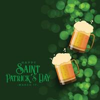 st patricks day green bokeh background with beer mugs vector
