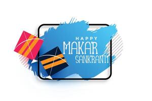 kites makar sankranti background with blue brush watercolor stroke vector