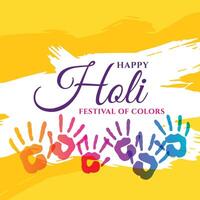 happy holi celebration poster with colorful hands vector