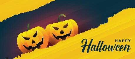 happy halloween laughing pumpkins on yellow banner background vector