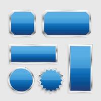 blue glossy buttons set with metallic frame vector