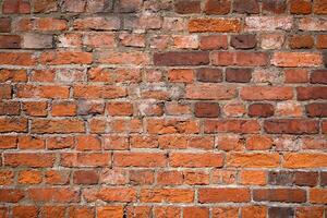 Old red brick wall background, wide panorama of masonry 9 photo