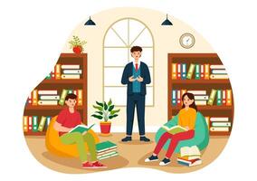 Education and Knowledge Books Illustration Featuring People Studying or Reading Books for Learning in a Flat Style Cartoon Background vector