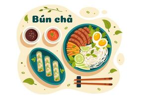 vietnamita comida restaurante ilustración de un menú presentando un colección de varios delicioso cocina platos en plano estilo dibujos animados antecedentes vector