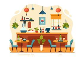 Korean Food Illustration featuring a Set Menu of Various Traditional and Delicious National Dishes in a Flat Cartoon Style Background vector