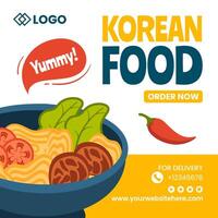 Korean Food Social Media Background Illustration Flat Cartoon Hand Drawn Templates vector