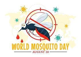 World Mosquito Day Illustration on August 20th featuring a Midge that Can Cause Dengue Fever and Malaria in a Flat Style Cartoon Background vector