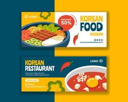 Korean Food Horizontal Banner Flat Cartoon Hand Drawn Templates Background Illustration vector