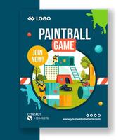 Paintball Game Vertical Poster Flat Cartoon Hand Drawn Templates Background Illustration vector