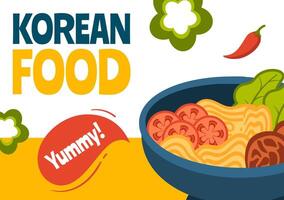 Korean Food Social Media Background Illustration Flat Cartoon Hand Drawn Templates vector