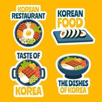 Korean Food Label Flat Cartoon Hand Drawn Templates Background Illustration vector