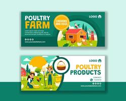 Poultry Farm Horizontal Banner Flat Cartoon Hand Drawn Templates Background Illustration vector