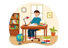 Education and Knowledge Books Illustration Featuring People Studying or Reading Books for Learning in a Flat Style Cartoon Background vector