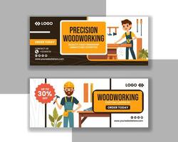 Woodworking Horizontal Banner Flat Cartoon Hand Drawn Templates Background Illustration vector