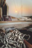 Sailboat Detail. Romantic date in the sea. photo