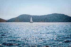 Beautiful Sea Landscape. Travel on Sailboat. photo