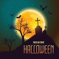 halloween background with grave in from of moon vector