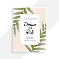 wedding invitation card design with leaves vector