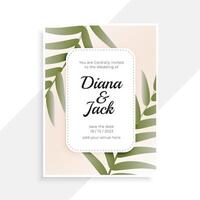 Boda invitación tarjeta diseño con hojas vector