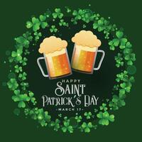 saint patricks celebration patry with beer mugs background vector