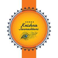 shree krishna janmashtami background with peacock feather vector