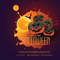 happy halloween pumpkins poster design with moon vector