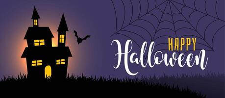 halloween night scene with house and bat vector