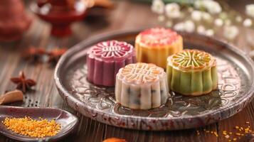 Mid-autumn Mooncakes Displayed on Food Platter photo