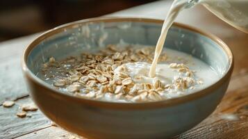 Pouring Milk into Oats photo