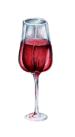 A glass of red wine. Watercolor illustration of a glass with an alcoholic drink. Feast of Valentine and Christmas. Isolated. Drawn by hand. png