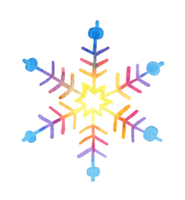 aguarela multicolorido floco de neve brilha dentro a claro. inverno, neve, Natal e Novo ano. isolado. desenhado de mão. png