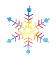 Watercolor multi-colored snowflake shimmers in the light. Winter, snow, Christmas and New Year. Isolated. Drawn by hand. png