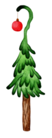 Christmas cartoon tree on a high leg decorated with a red ball on top. Watercolor illustration of funny Christmas tree isolated. Hand-drawn. png