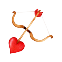 Watercolor Cupid's bow and arrow with a tip in the shape of a heart isolated. Love concept. Design element for Valentine's Day or wedding. Drawn by hand. png