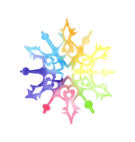 Watercolor multicolored creative snowflake. Winter illustration with Merry Christmas and Happy New Year. Isolated. Drawn by hand. png