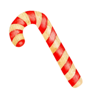 Christmas lollipop cane. Watercolor illustration of a festive caramel with red and white stripes. New Year's decor and treats. Drawn by hand. png