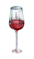 A glass of red wine. Watercolor illustration of an alcoholic drink. Festive picture of a crystal glass. Isolated. Drawn by hand. png