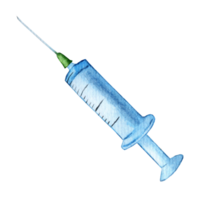 Medical plastic injection syringe with iron needle. Watercolor syringe illustration isolated. Drawn by hand. png