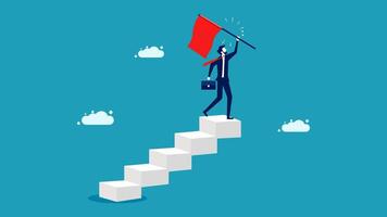 businessman climbing up the stairs to reach the top of the ladder vector