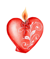 Burning heart watercolor candle with wax drips and beautiful monograms. Sketch element for romantic design Isolated . Valentine's day, Romantic dinner. Drawn by hand. png