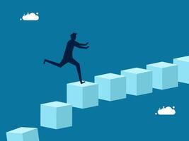 Near crisis. Businessman running on a rectangular block that is about to collapse vector