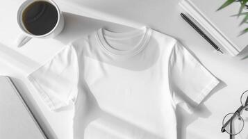 T-Shirt Mockup on White Surface photo